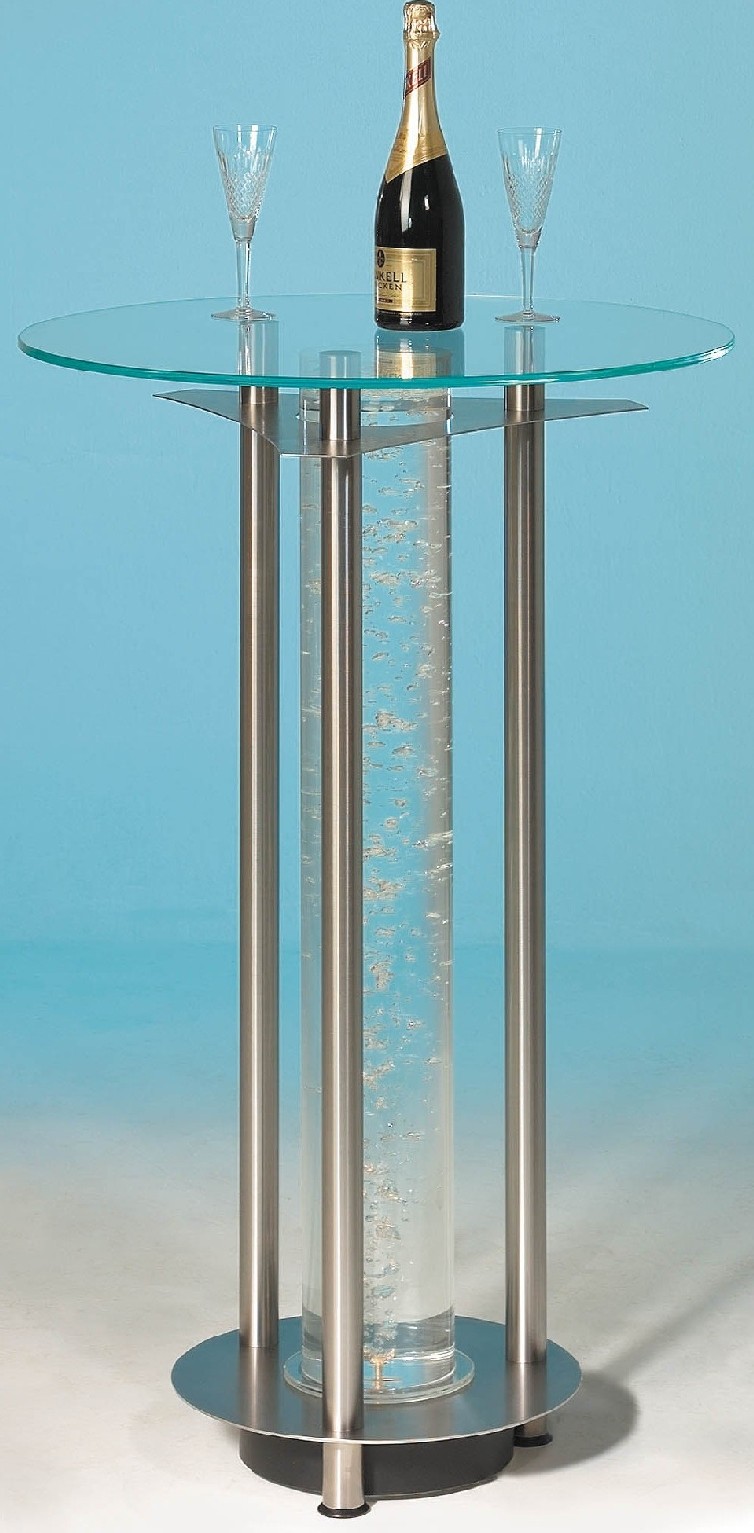 Bistrotisch aus Glas mit Sprudelsäule in der Mitte